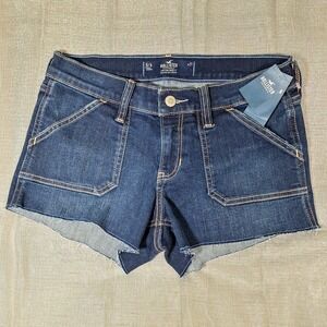 NEW Hollister 5/6 Low Rise 3" Shorts 27 W Patch Pockets Dark Denim Unhem Jeans 5